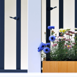 Balkon mit Meise und Blumenkasten